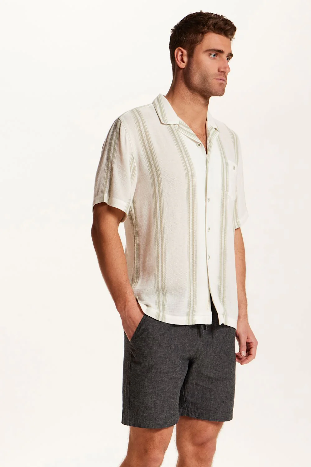 Weatherproof Vintage Striped Cotton Airtex Shirt for Men in Seagrass | S2684620GK-SEAGRASS - Image 5