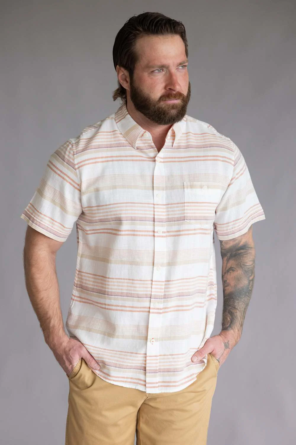 Weatherproof Vintage Striped Country Twill Button Up Shirt for Men in Ginger Spice | S2684285GK-GINGERSPICE - Image 3