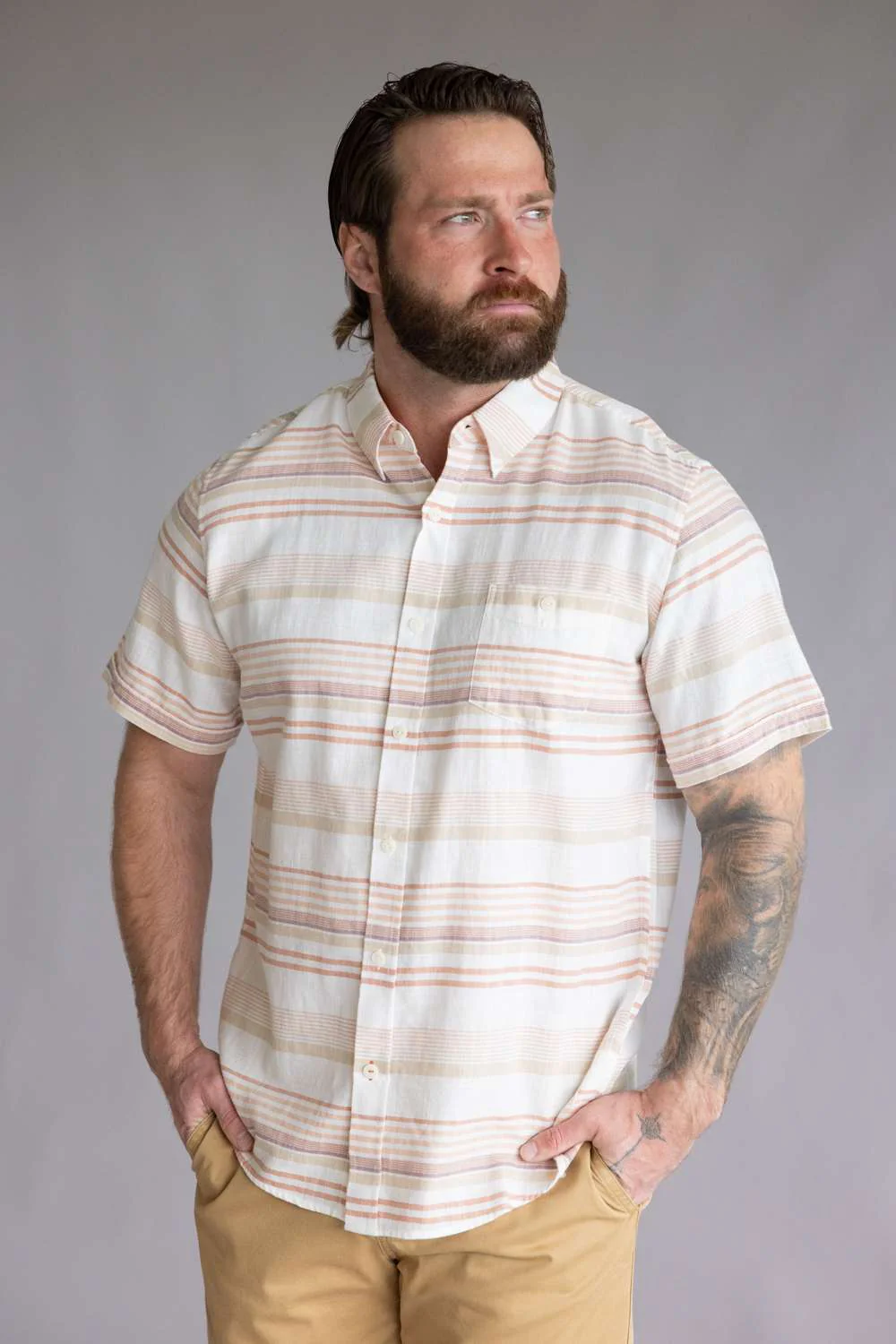 Weatherproof Vintage Striped Country Twill Button Up Shirt for Men in Ginger Spice | S2684285GK-GINGERSPICE - Image 5