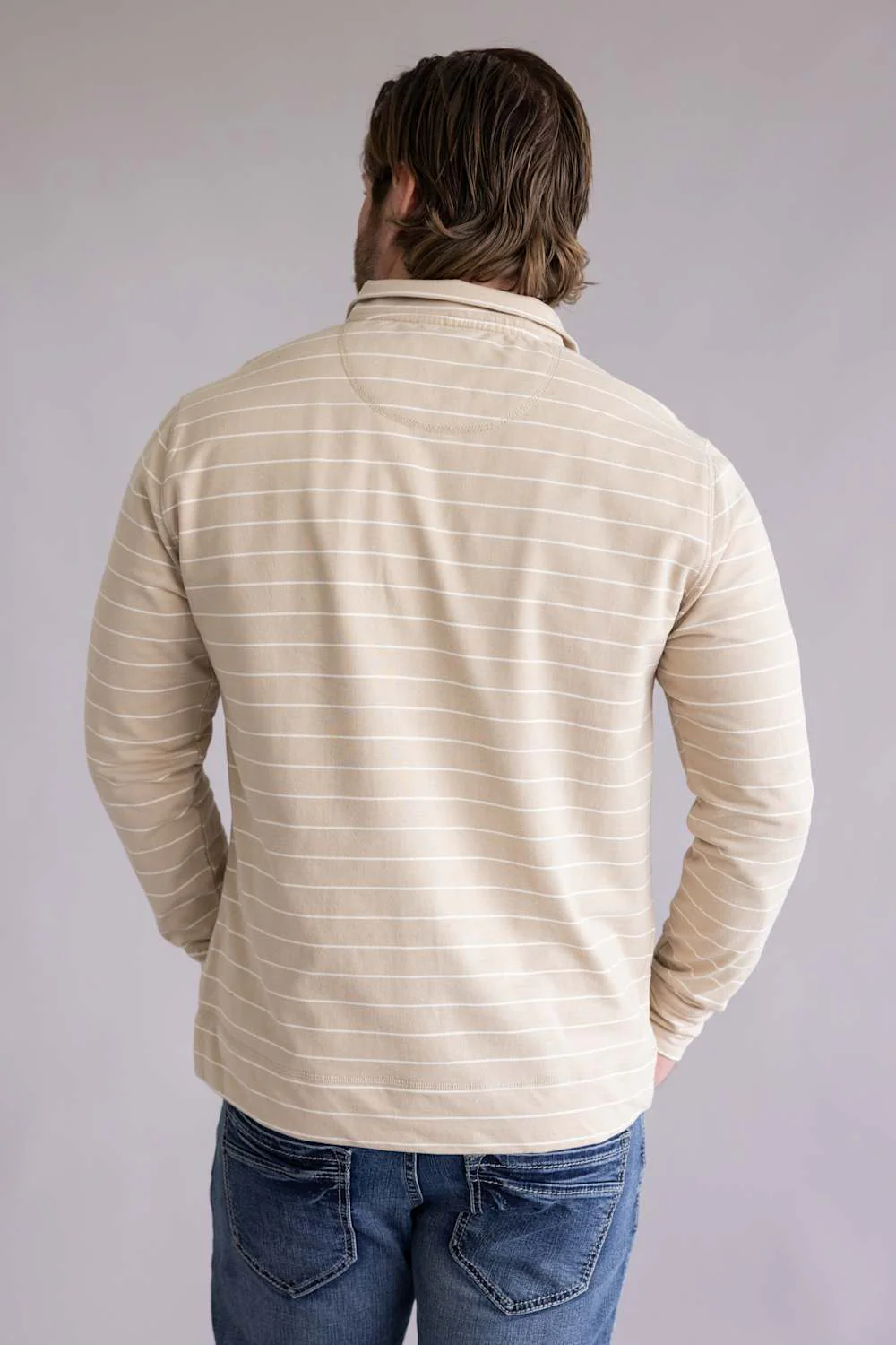 Weatherproof Vintage Striped Quarter Zip for Men in Bleached Sand | S2631144GK-BLEACHEDSAND - Image 3