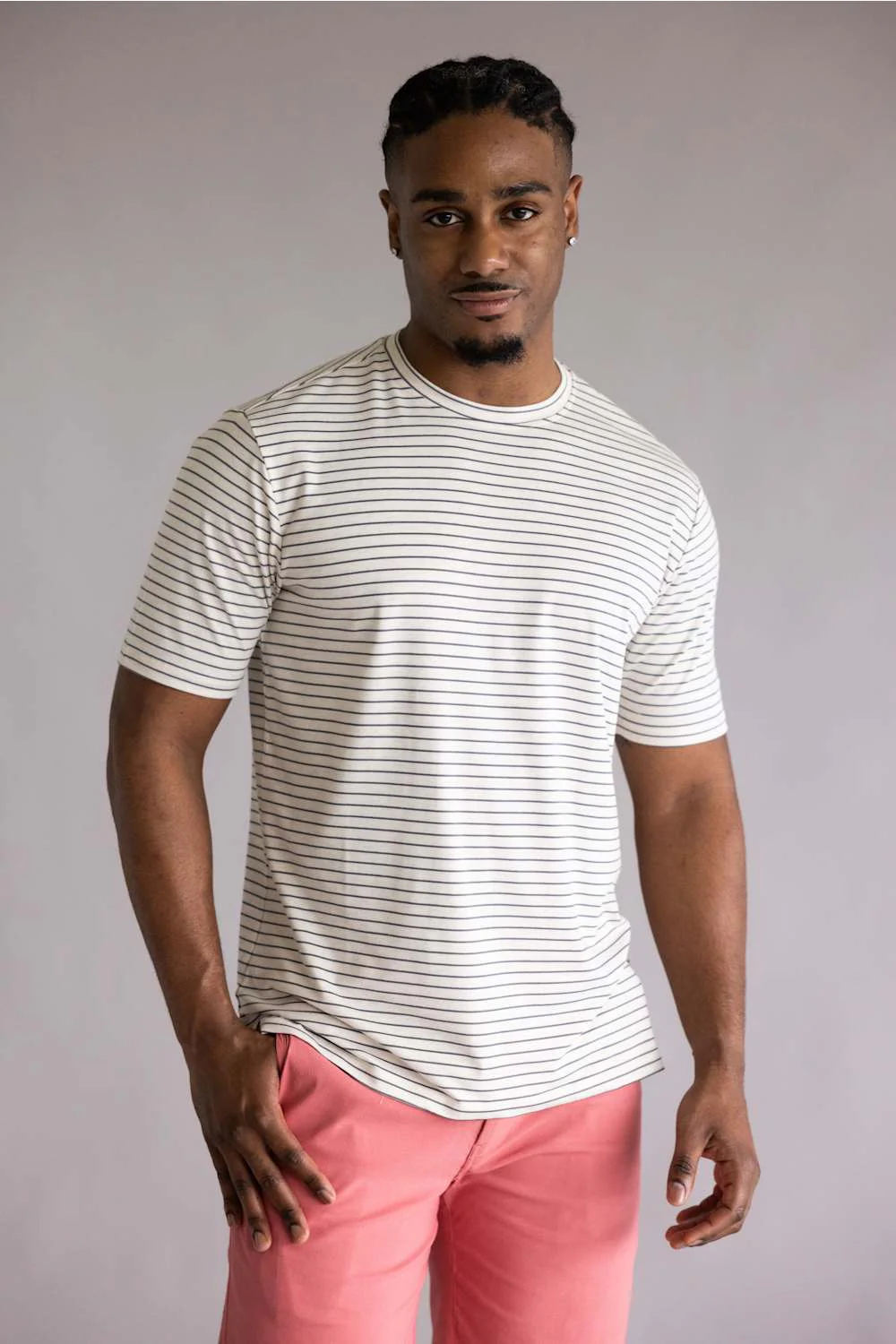 Weatherproof Vintage Striped Stretch T-Shirt for Men in Stone Grey | S2631874GK-STONE GREY - Image 2