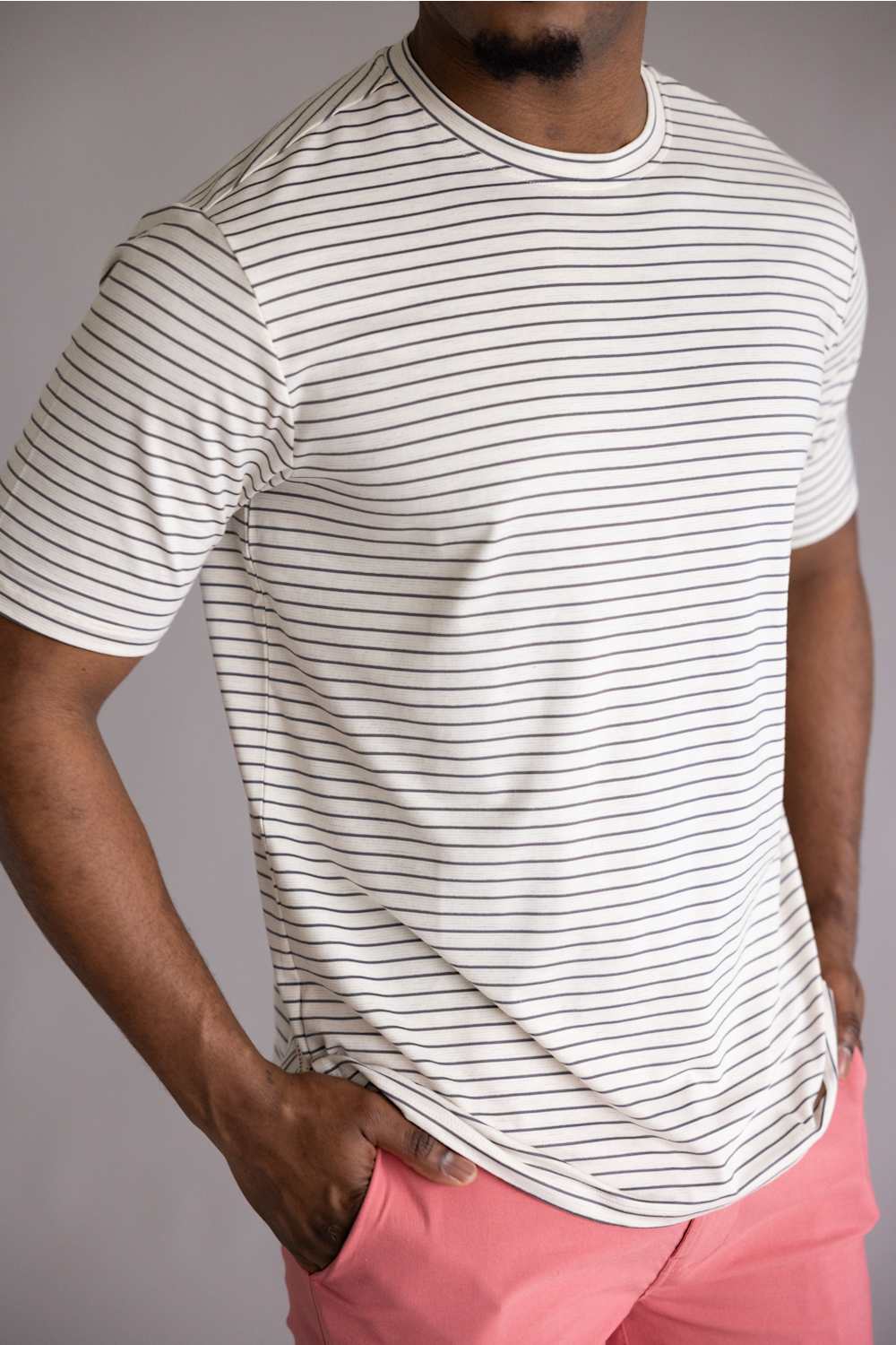 Weatherproof Vintage Striped Stretch T-Shirt for Men in Stone Grey | S2631874GK-STONE GREY - Image 4