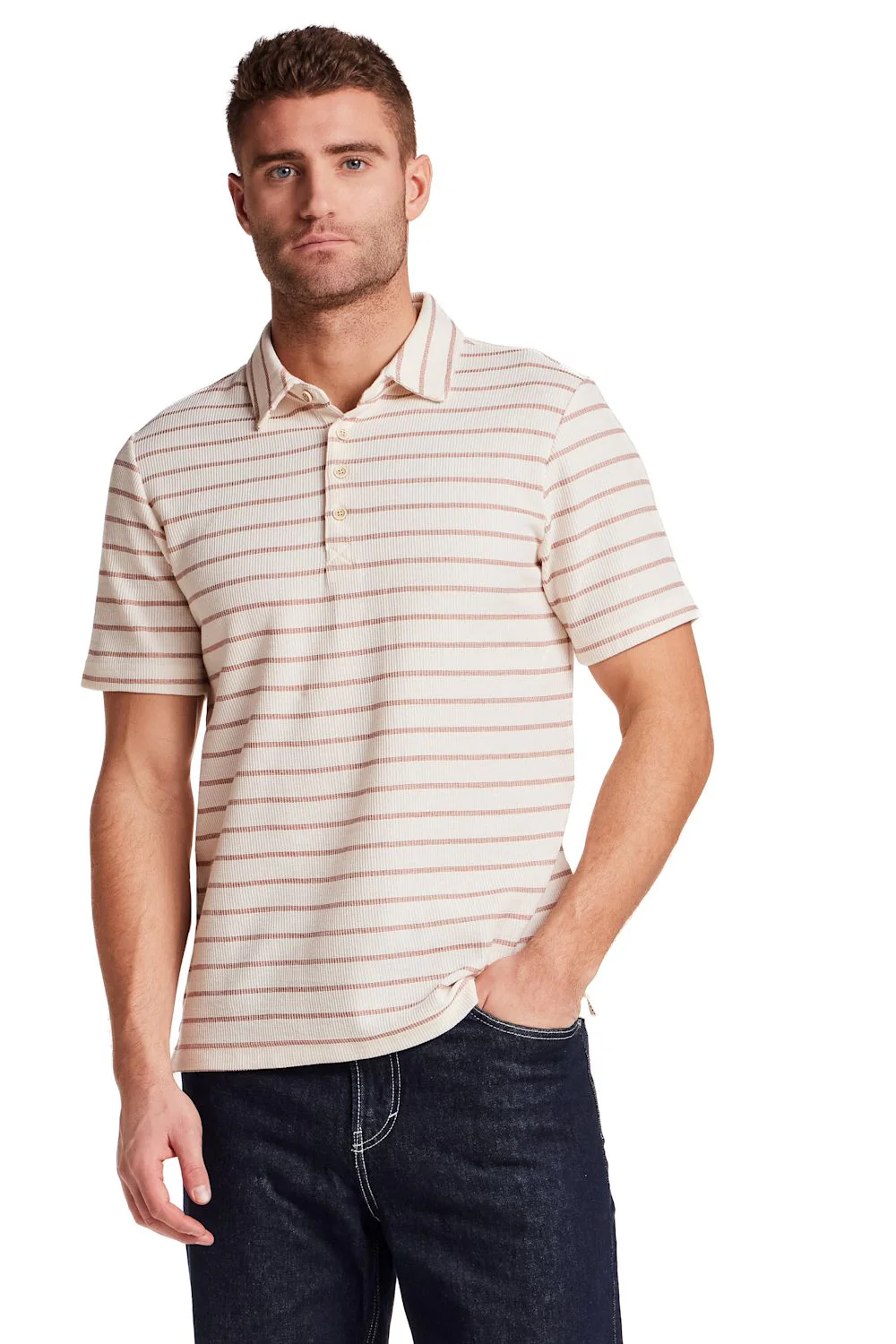 Weatherproof Vintage Terry Striped Polo for Men in Crimson | S2631843GK-CRIMSON - Image 2