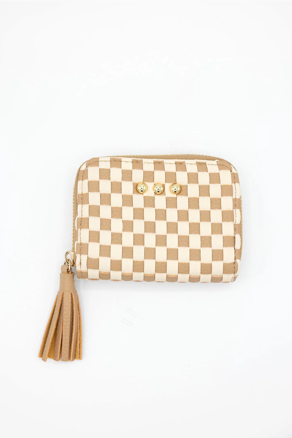 Weave Checkered Zipper Wallet for Women in Tan | WAL-WYN-WOV-TAN - Image 3