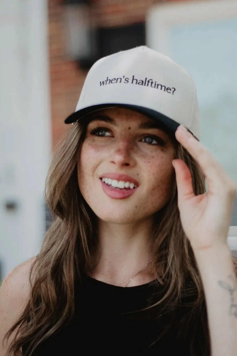 When’s Halftime Trucker Hat for Women in Black/Tan | KDC-BC-1163-BLK-TAN - Image 2