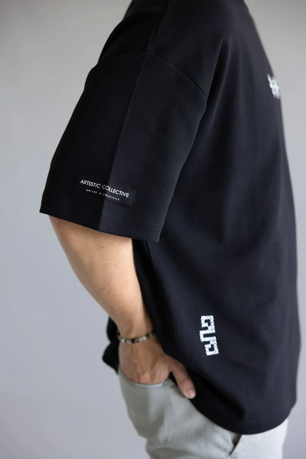 Denim & Flower White Geo Embroidered T-Shirt for Men in Black | CKTS-C492 - Image 4