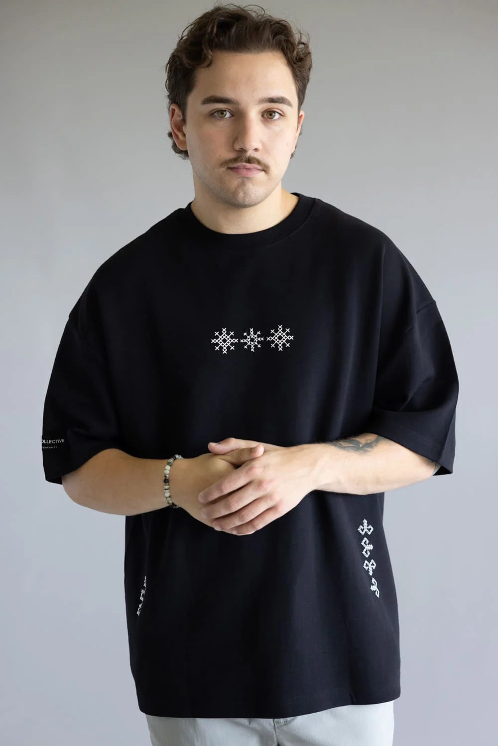 Denim & Flower White Geo Embroidered T-Shirt for Men in Black | CKTS-C492 - Image 5