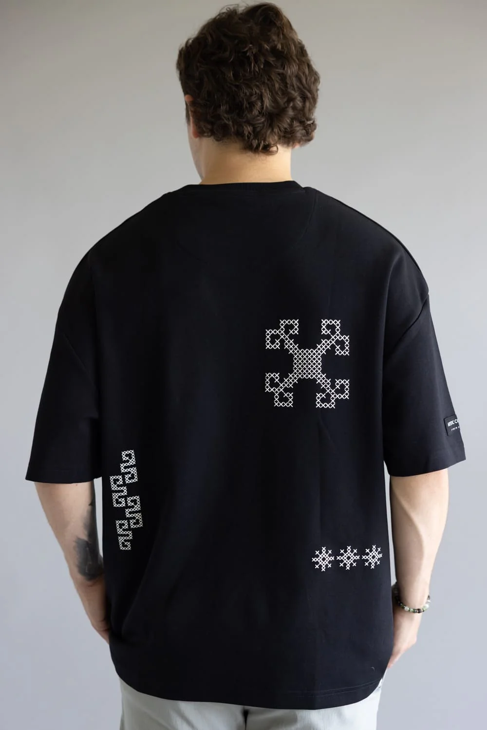 Denim & Flower White Geo Embroidered T-Shirt for Men in Black | CKTS-C492 - Image 6