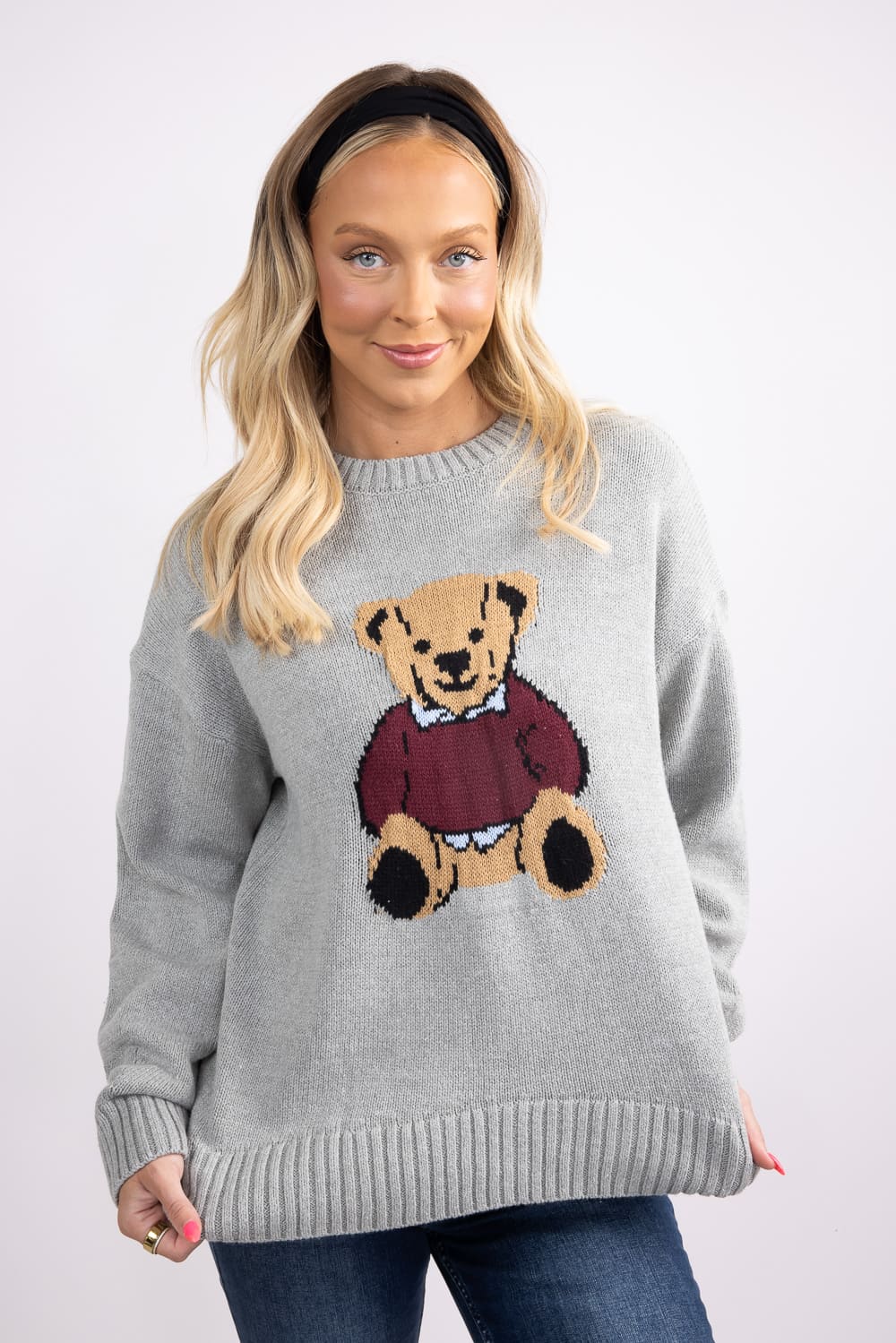 Bear Sweater for Women in Grey | WL25-11089-GREY - Image 3