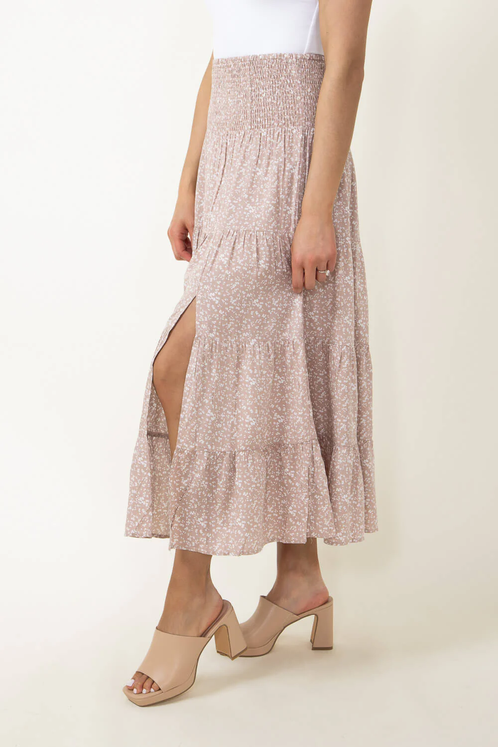Wishlist Floral Midi Skirt with Side Slit for Women in Taupe | WL22-7471-TAUPE - Image 2