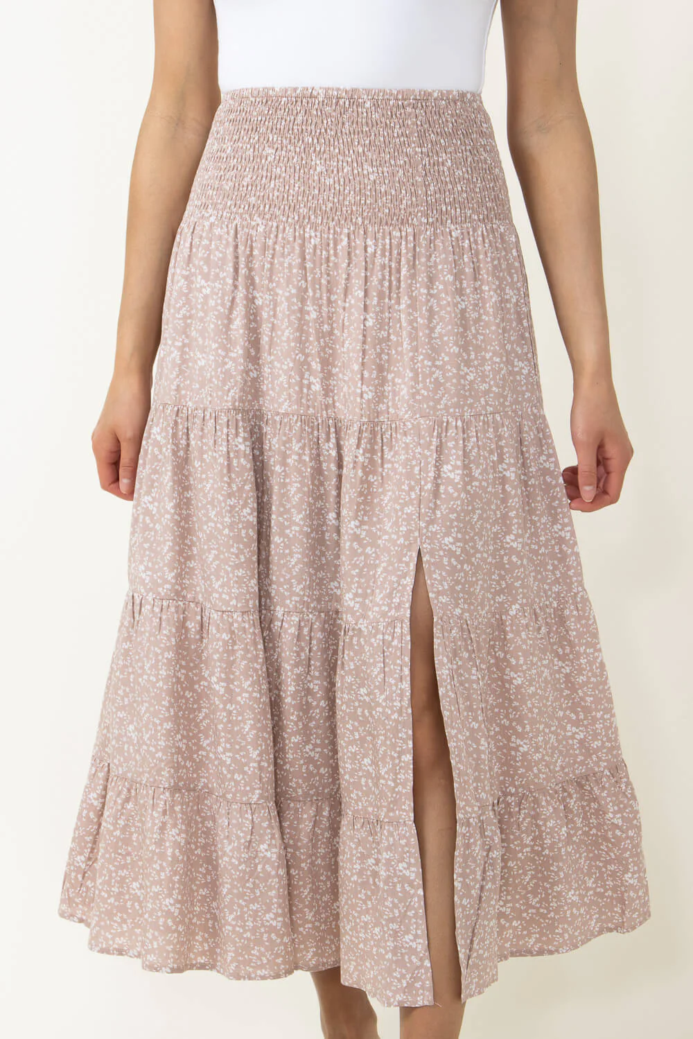 Wishlist Floral Midi Skirt with Side Slit for Women in Taupe | WL22-7471-TAUPE - Image 5
