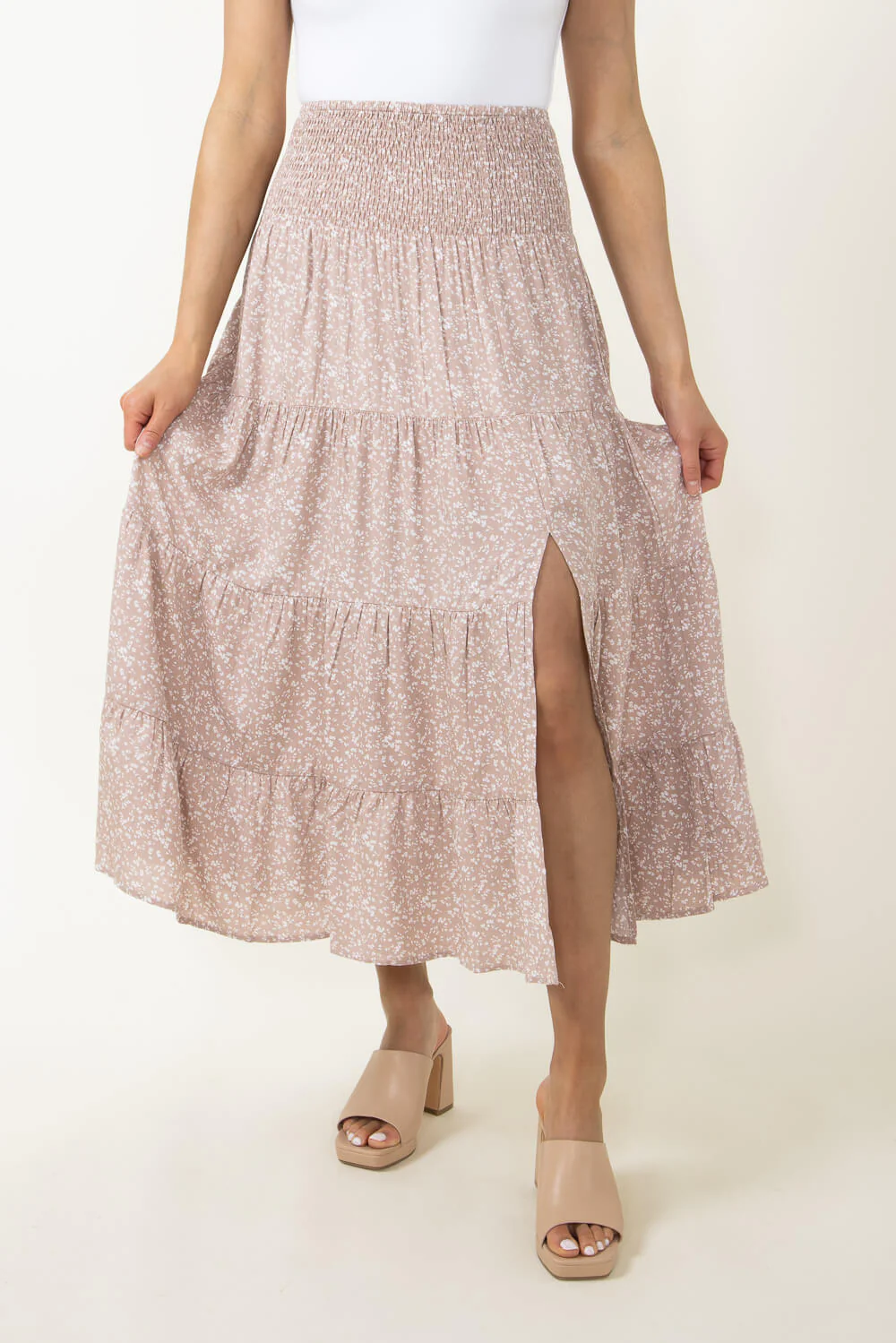 Wishlist Floral Midi Skirt with Side Slit for Women in Taupe | WL22-7471-TAUPE - Image 6