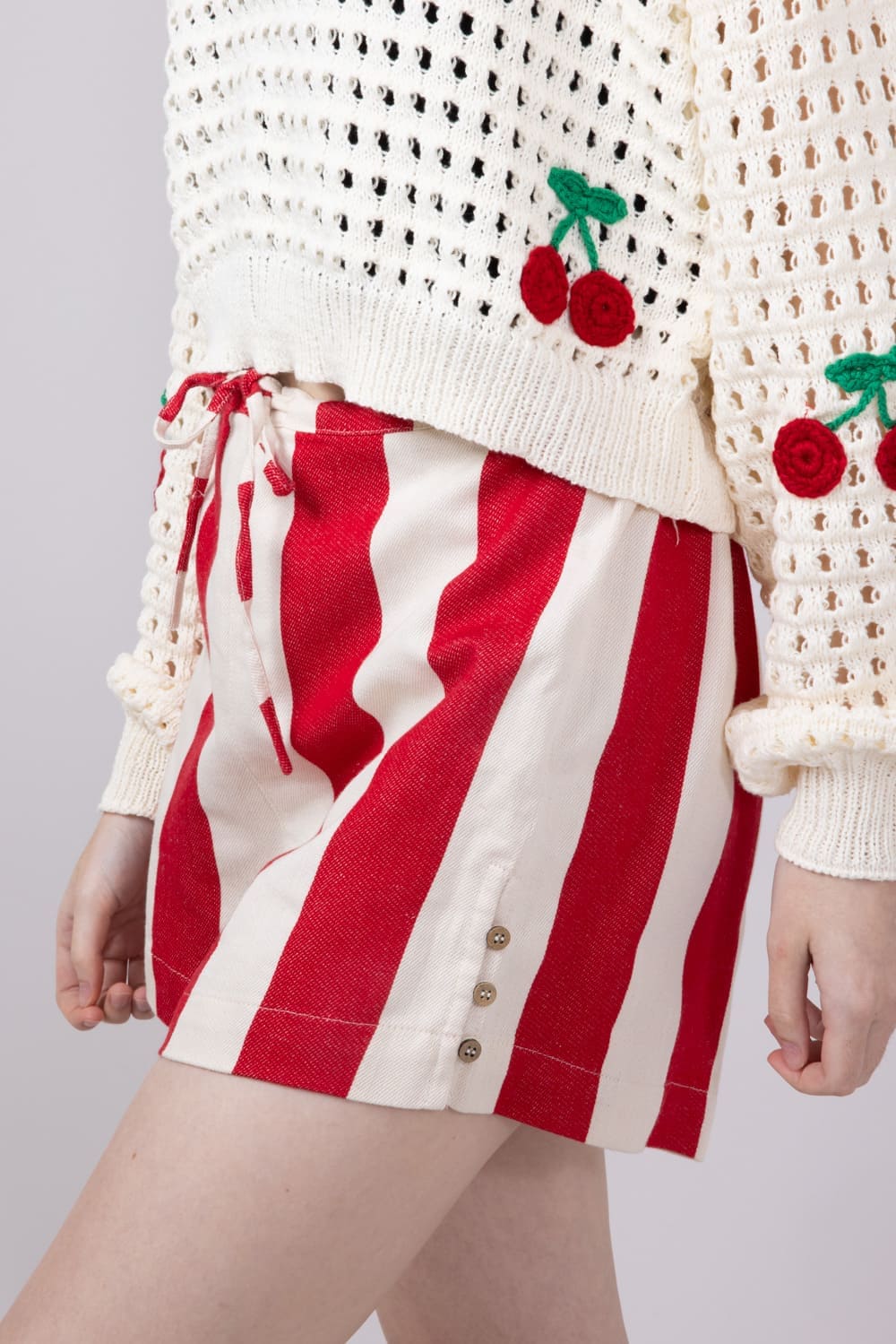 Wishlist Stripe Cotton Shorts for Women in Red/Natural | WL25-10122-REDNATURAL - Image 3