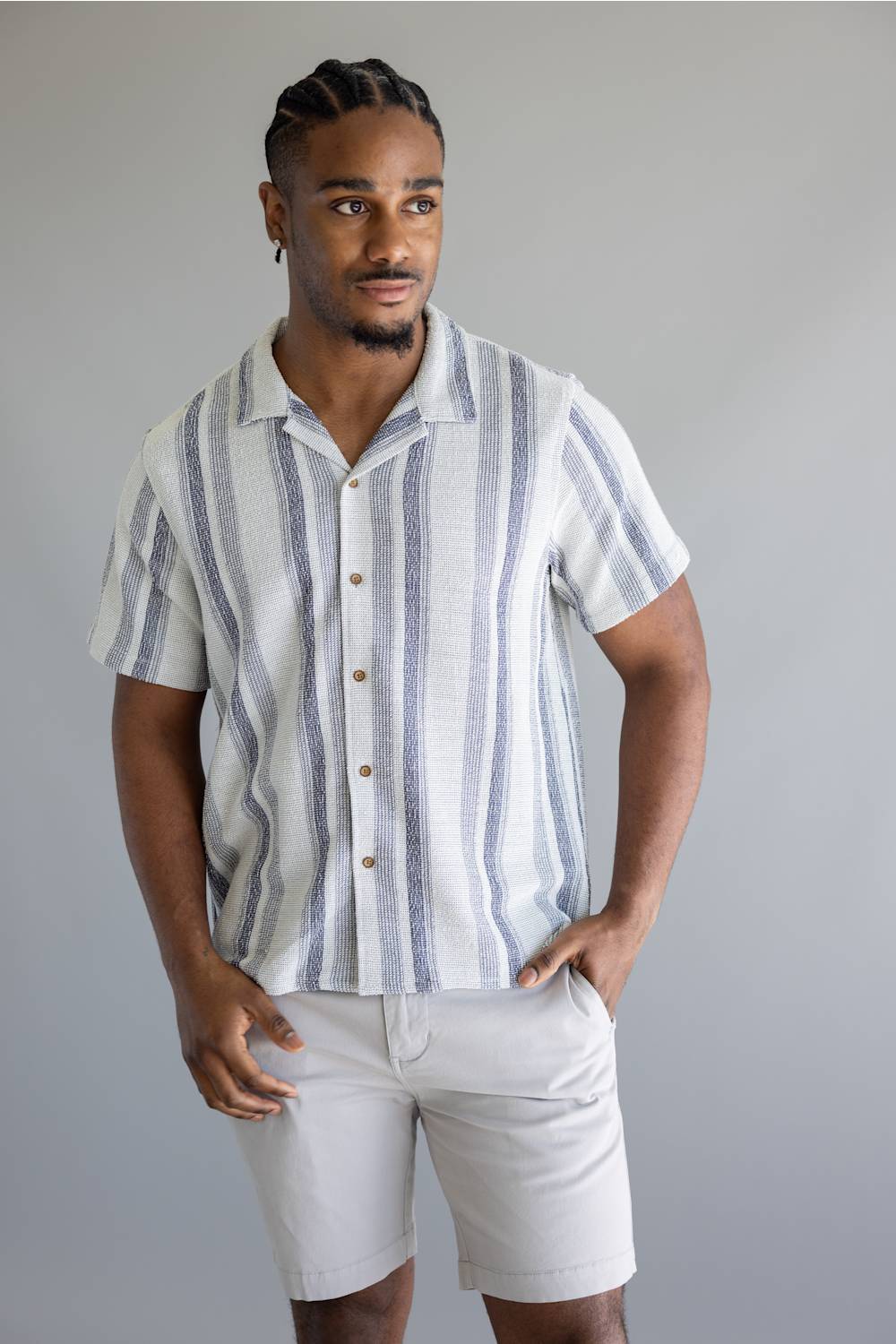 Woven Button Up Shirt for Men in Blue | 8PW7086M-BLUE - Image 5
