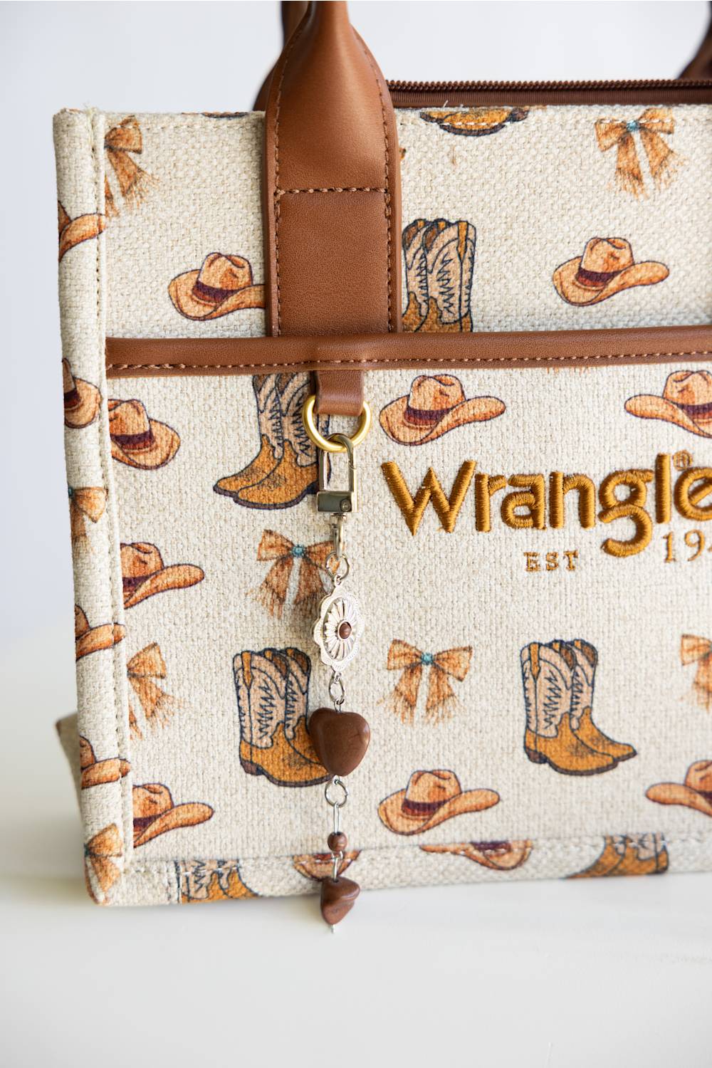 Wrangler Western Print Cowgirl Tote Crossbody Bag for Women in Tan | WG524-8120S-TN - Image 3