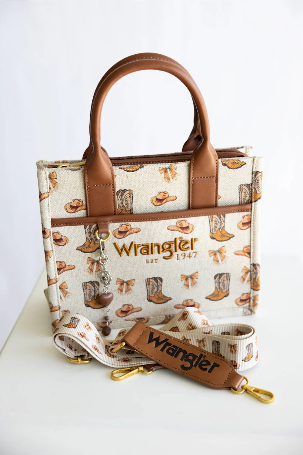 Wrangler Western Print Cowgirl Tote Crossbody Bag for Women in Tan | WG524-8120S-TN - Image 7