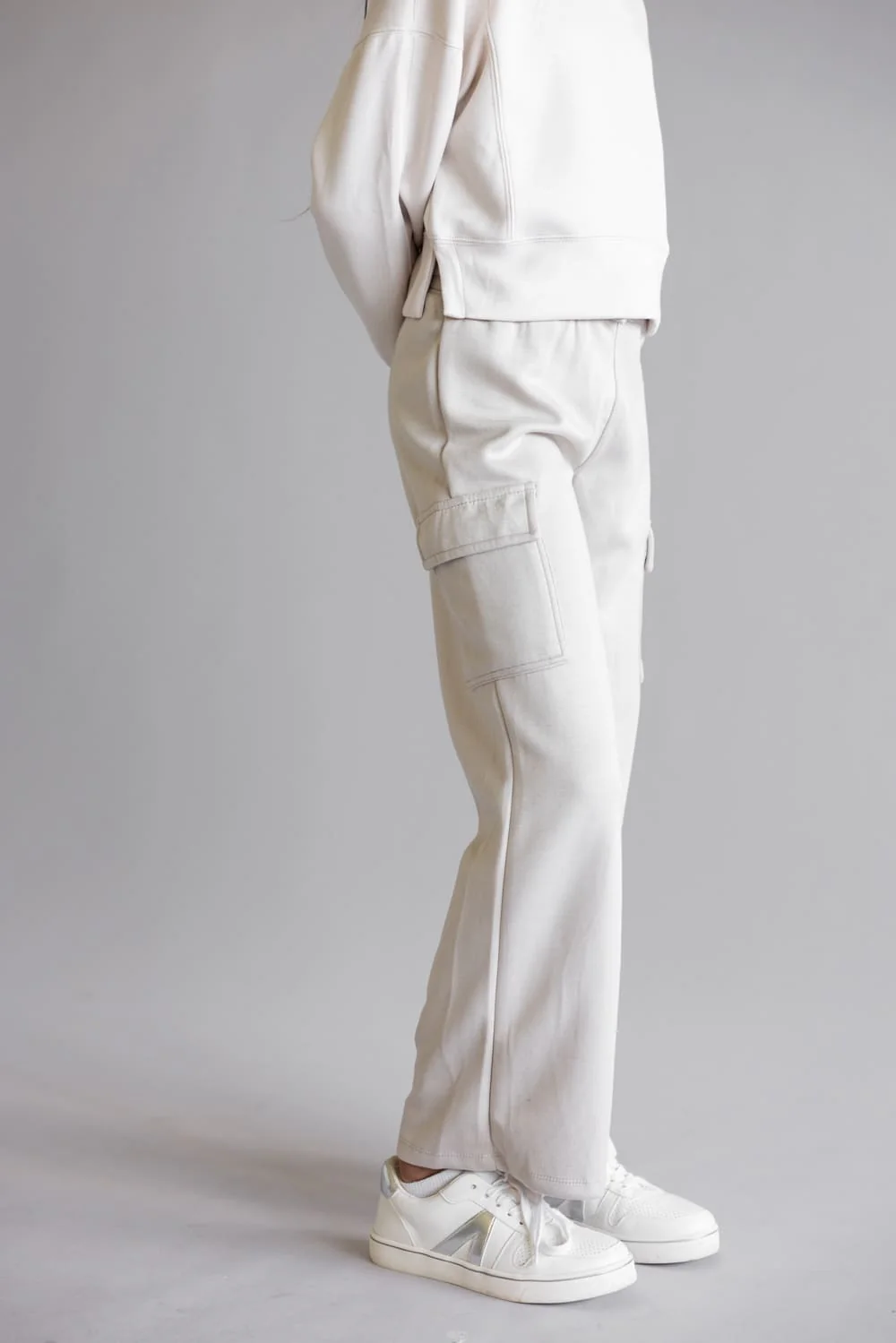 Youth Pullover & Wide Leg Pant Set for Girls in Grey/Beige | 1539LSPG-GRYNC - Image 4