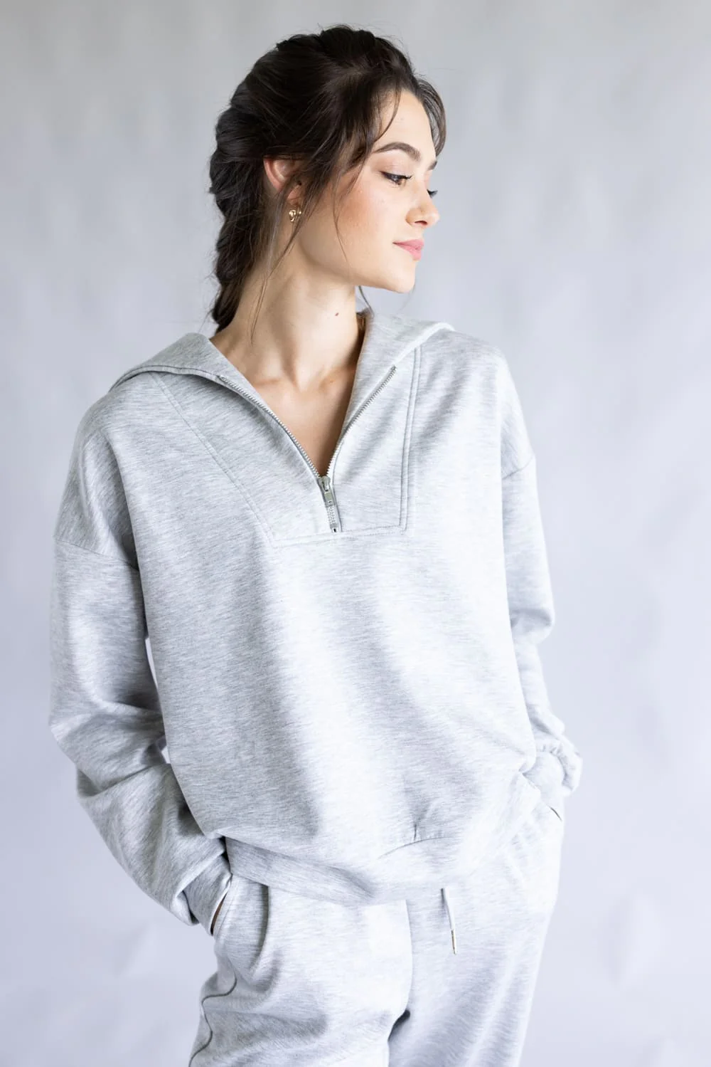 Zip Neck Super Soft Set for Women in Light Grey | KDC-SCBPNT-01-GRY - Image 3